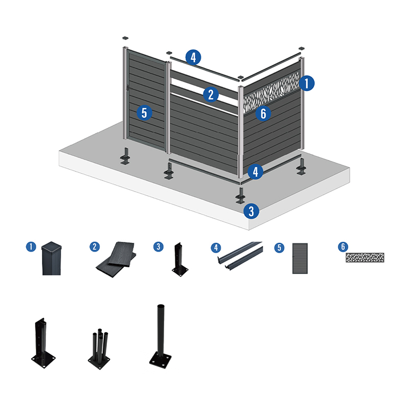 Fa műanyag kompozit Wpc kerítés otthoni kert udvari kerítés panelek jobbak, mint a vinil PVC kerítés vízálló kültéri adatvédelmi tábla HDPE